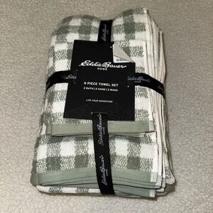 Eddie Bauer Bath Towel Set Preston Check Olive Green White Plaid NWT